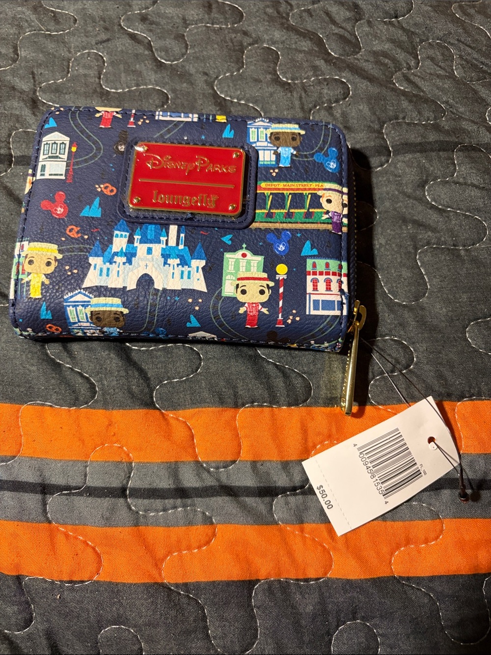 Loungefly Navy Disney Parks Zip Wallet with Castle Print